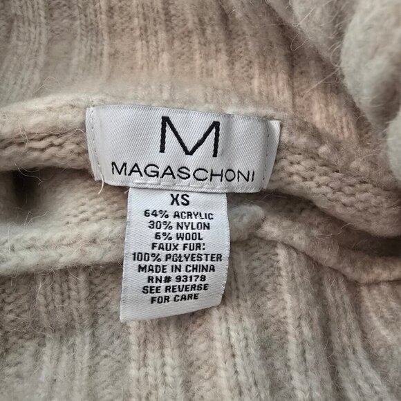 Magaschoni Knitted Wool Blend Turtleneck Sweater With Faux Fur Pockets Sz XS - Picture 6 of 7